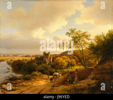 SA 1796 Een Kasteel Tussen Bomen Aan Een Rivier "Een Kasteel Tusschen Geboomte Aan Eene Rivier" Stockfoto