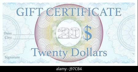 Professional 20$ Gutschein, entworfen als eine offizielle Papier Werteprüfung Stockfoto