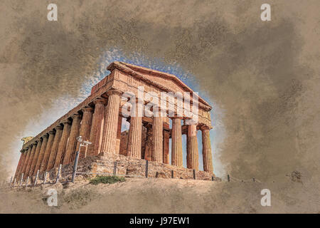 Die berühmten Tempel der Concordia in das Tal der Tempel in der Nähe von Agrigento Stockfoto