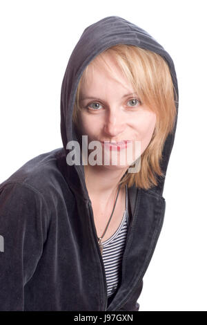Süße blonde sexy weiße Frau gebunden an die Reling Süße blonde sexy weiße Frau gebunden an die Reling