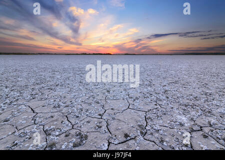 Ukraine, Dnepropetrovsk Region, Novomoskovskiy Bezirk, See Soleniy Lyman, Wüste bei Sonnenuntergang Stockfoto