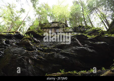 Blick nach oben aus der Flume Gorge in Franconia Notch State Park, New-Hampshire Stockfoto