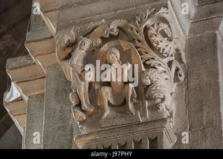 Frankreich, Saone-et-Loire, Autun, Saint Lazare Kathedrale, Kapital, Daniel in der Löwengrube" Stockfoto