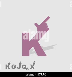 Brief K. Logo Buchstaben mit einer Hand. Schuldzuweisungen. Buchstaben des Alphabets. Business-Template. Vektor-illustration Stock Vektor