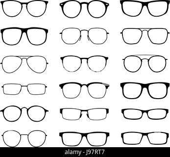 Monochrome Gläser für Augen mit einem transparenten Glas im schwarzen Rahmen. Schutz vor Sonne und UV-Strahlen. Mode-Accessoire Stock Vektor