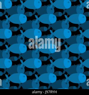 Nahtlose Fischmuster. Ozean Tiere 3D-Hintergrund. Blaue Fische in Marine. Schwarm von Fischen. Stock Vektor