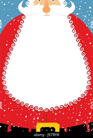 Weihnachtsmann mit Bart. Weihnachts-Postkarte. Großen weißen Bart mit Platz für Text. Neujahr-Charakter mit Schnurrbart. Stock Vektor