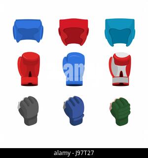 Boxen-Icon-Set. Boxhandschuhe, Helm, Handschuhe mischen Kampf, MMA Stock Vektor