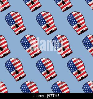 Boxhandschuh mit Flagge von Amerika Musterdesign. Sportliches Zubehör für Patrioten. Vektor-Hintergrund Stock Vektor