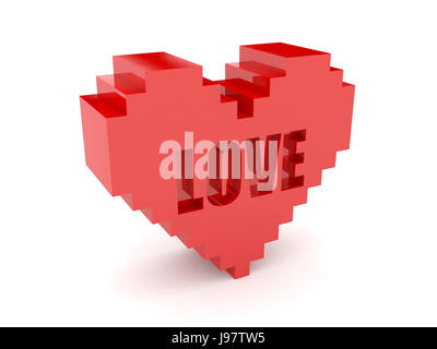 3D Herz. Text Liebe Ausschnitt im Inneren. Konzept-Darstellung. Stockfoto