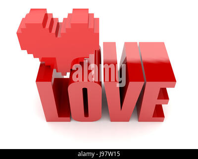 3D Text Liebe und Herz. Konzept 3D illustration Stockfoto