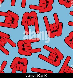 Nahtlose Muster Rock. Hand-Rock-Zeichen-Hintergrund. Textur für Rocker. Stock Vektor