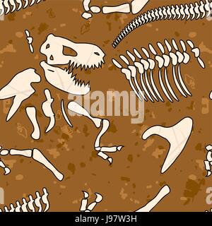 Fossilen Dinosaurier Musterdesign. Knochen des Tyrannosaurus Vektor Hintergrund. Alten Tier Raubtier Mesozoikum. Zierde des archäologischen gebaggert Stock Vektor