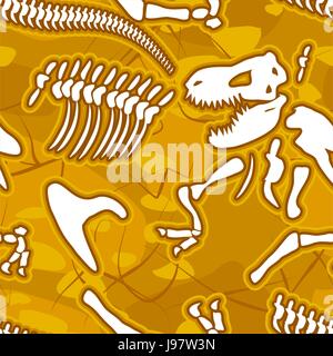 Dinosaurier Knochen nahtlose Hintergrund. Muster des Skeletts von alten Tieren. Vector Ornament fossilen Tyrannosaurus Rex. Knochen des Mesozoikum, sa Stock Vektor