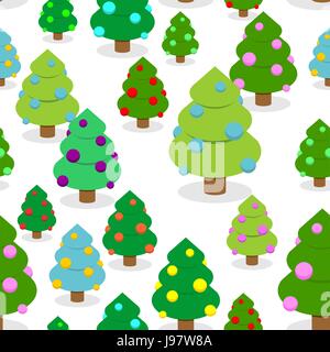 Winter Weihnachten Wald Musterdesign. Weihnachtsbaum mit bunten Kugeln. Weihnachtsbaum Ornament. Stock Vektor