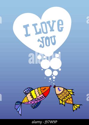 Valentine für Schwule und Lesben, die Herzen der Bläschen, Cartoon-Fisch im Meer, ich liebe Sie, Postkarte für 14 Februar, Regenbogen Hintergrund, lgbt Stock Vektor