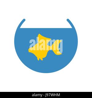 Goldfische in einem Aquarium-Vektor-Symbol. Gelber Fisch erfüllt Wünsche. Stock Vektor