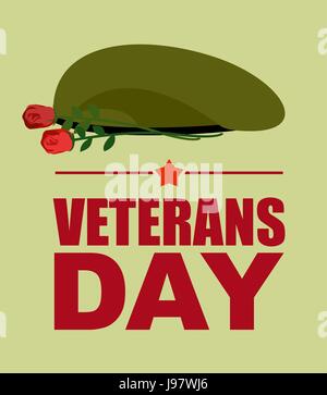 Soldaten Green Beret und Blumen. Veterans Day. Vektor-Illustration der patriotischen Nationalfeiertag USA Stock Vektor