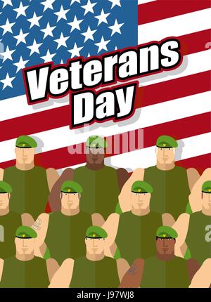 Veterans Day. Amerikanische Soldaten sind auf Grund der Flagge der Vereinigten Staaten. Patriotische Abbildung Vektor zum Nationalfeiertag. Stock Vektor