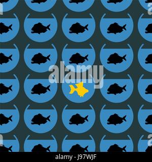 Goldfische im Schwarm Piranhas Musterdesign. Nicht wie andere. Anders als andere, haben Sie Ihre Meinung. Allegorische Figur. Gegen den Strom schwimmen. Stock Vektor