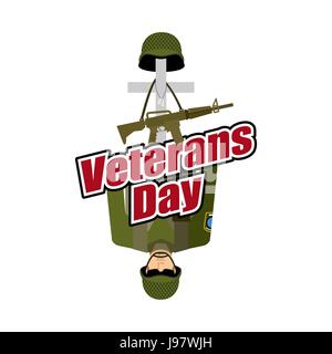 Veterans Day. US-Armee Soldaten und Krieg Helden ernsten. Kreuz und Soldaten Helm. Illustration für patriotische Feier von Amerika. Stock Vektor