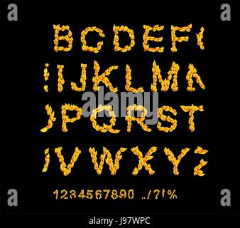 Feuer Schriftarten. ABC-Feuer Buchstaben auf schwarzem Hintergrund isoliert. Vektor-illustration Stock Vektor