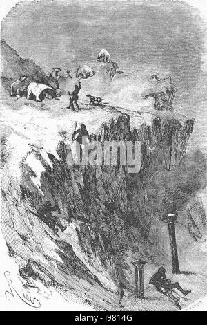 „The Field of Ice“ von Riou und Montaut zeigt eine dramatische Szene von Eisformationen. Das Werk ist bekannt für seine intensive Darstellung der Kraft und Schönheit der Natur mit lebendigen Farben und dynamischer Komposition. Stockfoto