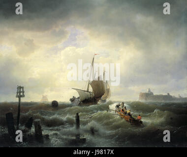 Andreas Achenbach sterben Bibliotheksgebäudes Zum Hafen von Hellevoetsluys Stockfoto