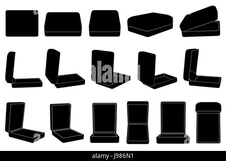 Reihe von verschiedenen Ring-Boxen isoliert auf weiss Stockfoto