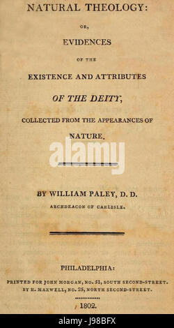 William Paley natürliche Theologie oder Beweise für die Existenz und Attribute der Gottheit Titel Seite 1802 Stockfoto
