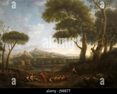 "Landschaft mit arkadischen Figuren und imaginären klassizistische Bauten", Atelier von Jan Frans van Bloemen Stockfoto