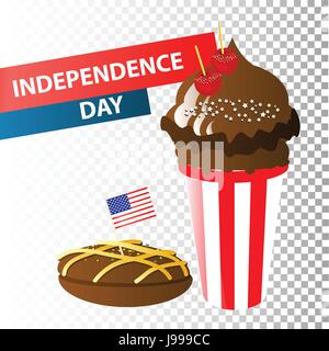Unabhängigkeitstag USA. Fourth Of July. Illustration für Ihr Design. Attribute des Urlaubs mit den Farben der amerikanischen Flagge. Chocol Stock Vektor