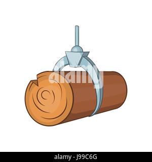 Hydraulischer Kran mit Log-Symbol, Cartoon-Stil Stock Vektor