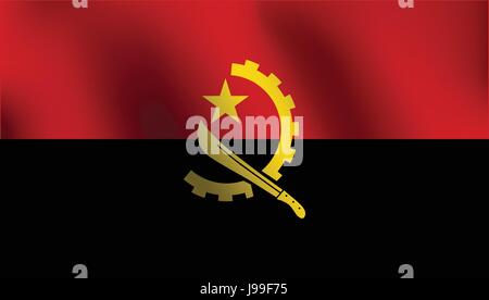 Flagge von Angola mit ein wenig Winken, Beschattung & Flagge Farben getrennte Schichten-Vector Illustration Stock Vektor