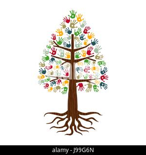Baum Händen der bunte vielfältige Gemeinschaft. Illustration für ...