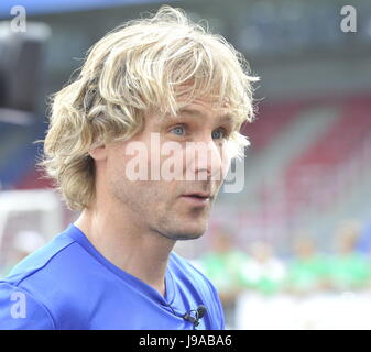 Ehemaliger tschechischer Fußballspieler und aktueller Vizepräsident des Juventus F.C. Pavel Nedved gibt eine Pressekonferenz in Pilsen, Tschechische Republik, Mittwoch, 31. Mai 2017. (CTK Foto/David Svab) Stockfoto