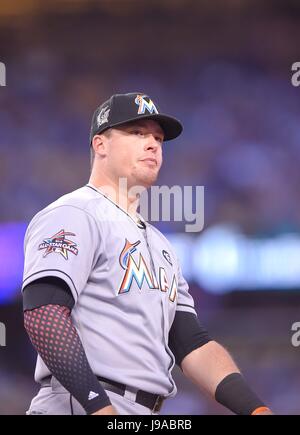 Los Angeles, Kalifornien, USA. 20. Mai 2017. Justin Bour (Marlins) MLB: Justin Bour von Miami Marlins während der Major League Baseball Spiel gegen die Los Angeles Dodgers im Dodger Stadium in Los Angeles, Kalifornien, USA. Bildnachweis: AFLO/Alamy Live-Nachrichten Stockfoto