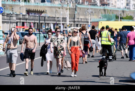 Brighton, UK. 1. Juni 2017. Brighton Seafront steckt als flammende Juni beginnt mit ein weiterer heißer Tag an der Südküste des Vereinigten Königreichs mit Temperaturen um 26 Grad Celsius Credit erwartet: Simon Dack/Alamy Live News Stockfoto