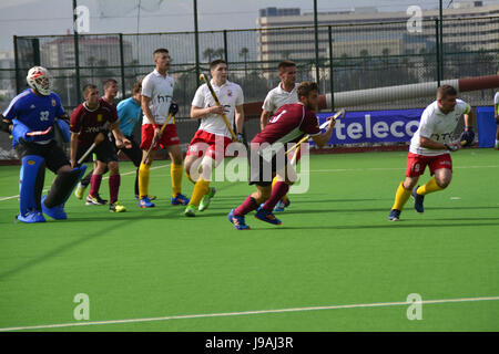 Gibraltar. 1. Juni 2017. Grammatiker (Gibraltar) 2-2 HAHK Mladost (Kroatien) Rollstuhlbasketball 2017 Club Challenge II Turnier, Bayside Hockey Pitch, Victoria Stadion, Gibraltar. Bildnachweis: Stephen Ignacio/Alamy Live-Nachrichten Stockfoto