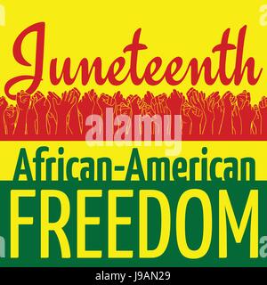 Juneteenth, afrikanisch-amerikanischen Unabhängigkeitstag, 19.Juni. Tag der Freiheit und Emanzipation. Farben der Pan-afrikanischen Flagge. Gelbes Banner mit horizontalen Meer Stock Vektor