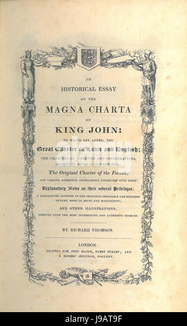 Richard Thomson, An historischen Essay auf die Magna Charta von König John (1829, Titelseite) Stockfoto