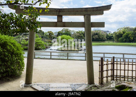 Sawa - keine IKE-Teich, Korakuen garten Okayama, typisch japanischen Garten. Stockfoto