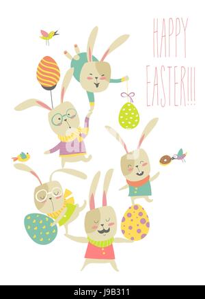 Lustige Hasen feiern Ostern Stock Vektor