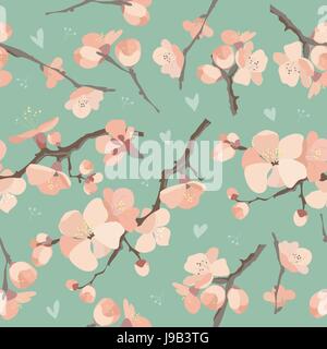 Nahtlose Frühlingsblumen auf Baum Zweig Muster Stock Vektor