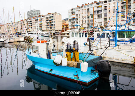 Fischerboote im Hafen von Toulon, Frankreich. Stockfoto