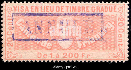 Schweiz-Fribourg-1870 Visum Umsatz 20c 1a Stockfoto