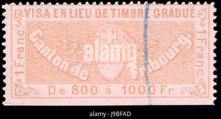 Schweiz-Fribourg-1870 Visum Einnahmen 1Fr 5 Stockfoto