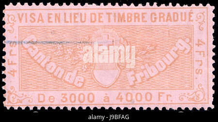 Schweiz-Fribourg-1870 Visum Einnahmen 4Fr 8 Stockfoto