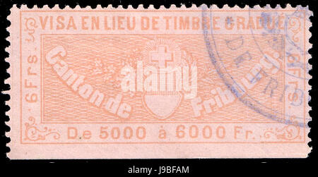 Schweiz-Fribourg-1870 Visum Einnahmen 6Fr 10 Stockfoto