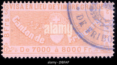 Schweiz-Fribourg-1870 Visum Einnahmen 8Fr 12 Stockfoto